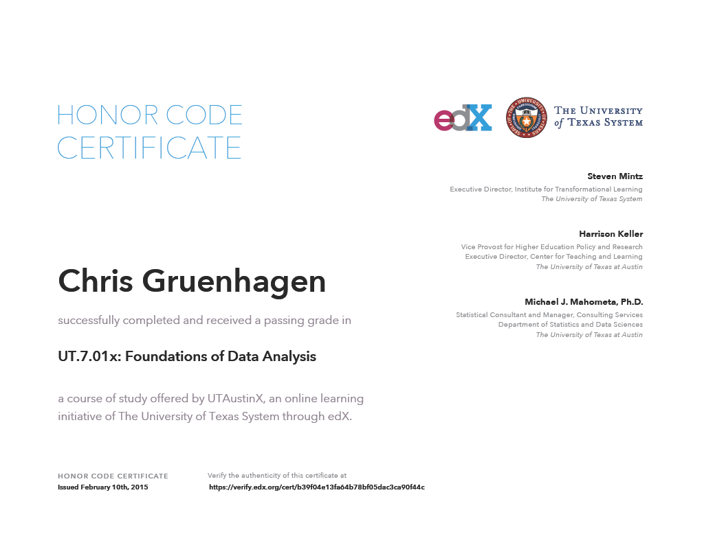 UTAustinX Foundations of Data Analysis Certificate